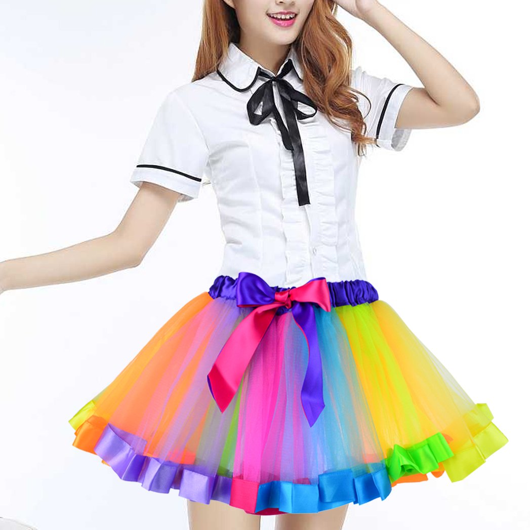 Miayon 6 In 1 80S Costume Accessories For Kids 1980S Fancy Outfits And Tutu Set For 80S Retro Theme Cosplay Party For Girl(Rainb