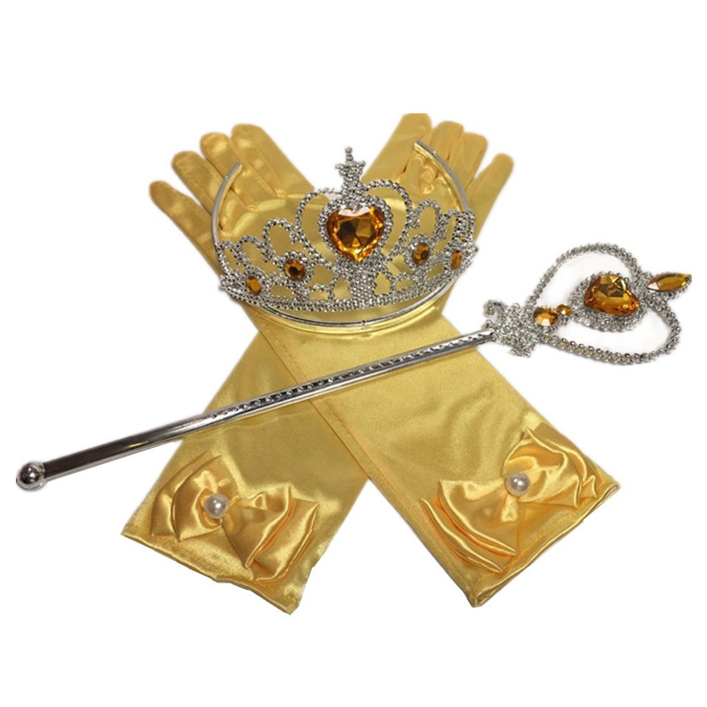Dreamhigh Princess Cosplay Dress Up Accessorries Grils Costume Crown, Wand, Gloves Valued Pack-Yellow