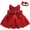 Lzh Girl'S Ruffle Lace Backless Headwear,Bowknot Flower Pageant Party Wedding Christmas Dress, Red, 6-12 Months
