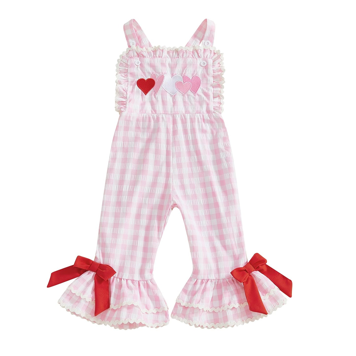 Mieeyali Girls Valentines Day Outfit Overalls Heart Romper Baby Girl Valentines Outfit Bell Bottoms Suspender Jumpsuit (Pink Cut