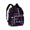 Personalized Diaper Backpack, Custom Black Purple Logo Text Diaper Bag Mummy Nursing Baby Bag Casual Travel Daypack Bag Fashion