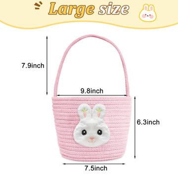 Easter Basket, Easter Bunny Gift Basket For Kids, Handmade Cotton Woven Egg Hunts Basket For Girls & Boys, Easter Gifts Storage