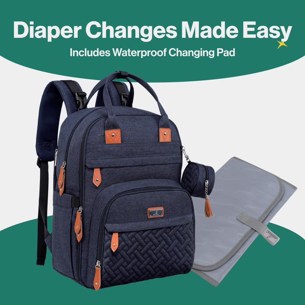 BabbleRoo Diaper Bag Backpack - Baby Essentials Travel Tote - Multi Function Water Resistant Diaper Bag, Travel Essentials Baby