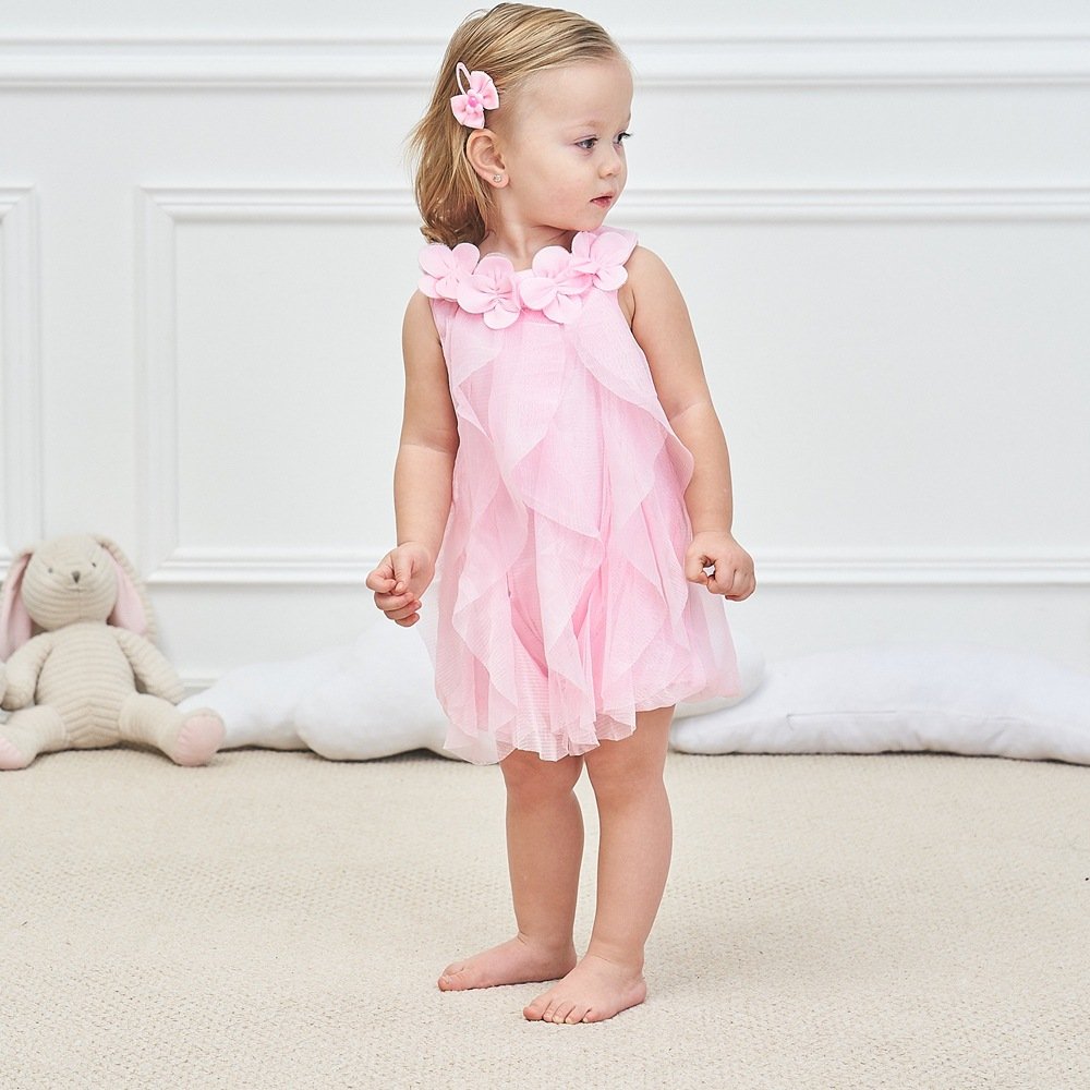 Wzsygdtc 0-24 Months Baby Party Dress Infant Girls One-Piece Romper Jumpsuit (Pink, 12-18 Months)