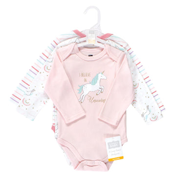 Hudson Baby Unisex Baby Cotton Long-Sleeve Bodysuits, Glitter Unicorn, 6-9 Months