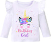 Birthday Girl Shirt Toddler Baby Girls Unicorn T-Shirt 2Nd 3Rd 4Th 5Th 6Th 7Th Birthday White Tee Fall Outfit Fly Sleeve 2T