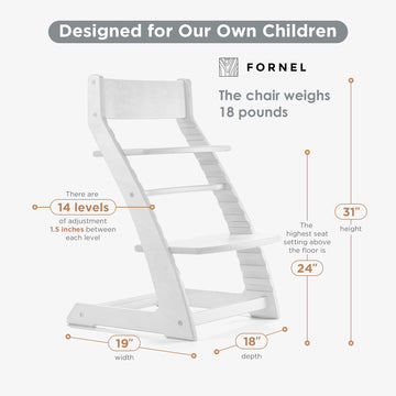 Fornel Dining High Chair For Babies And Toddlers - Wooden Highchair Adjustable Height - Montessori Kids Dine Seat From 3 Years T