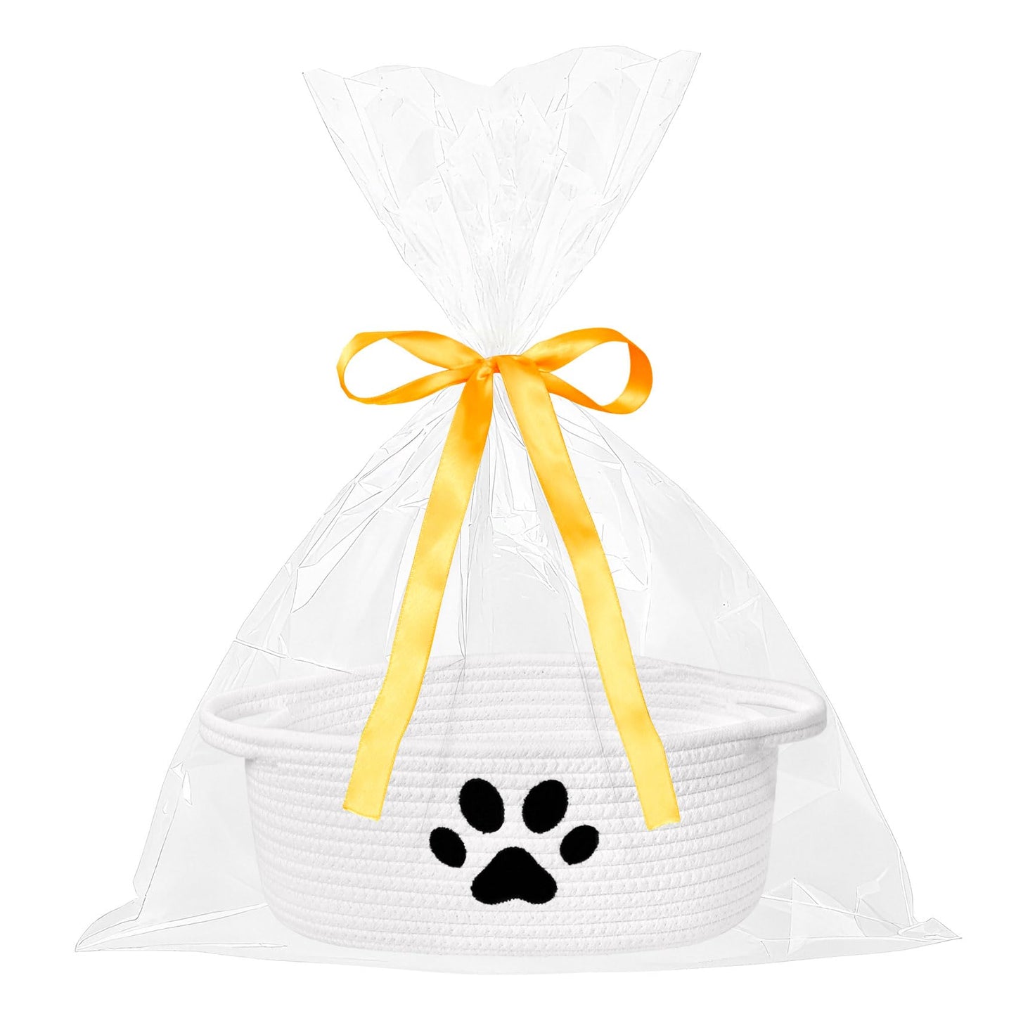 Small Woven Basket with Gift Bag, Cute Dog Paw Baskets for Gifts Empty, Decorative Rope Woven Nursery Storage Dog Toy Basket for