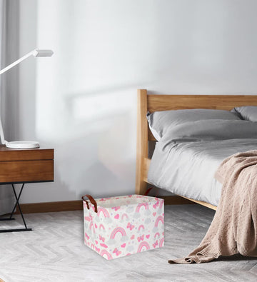 Ddbasket Pink Basket Rainbow Storage Basket Baby Girl Basket Cute Toy Organizer Bin Box Gift Basket Empty Rectangular Rainbow Be