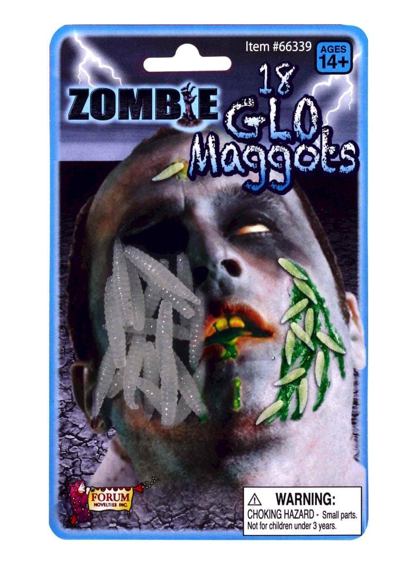Set Of 18 Glowing Zombie Costume Accessory Glo Maggots Gray