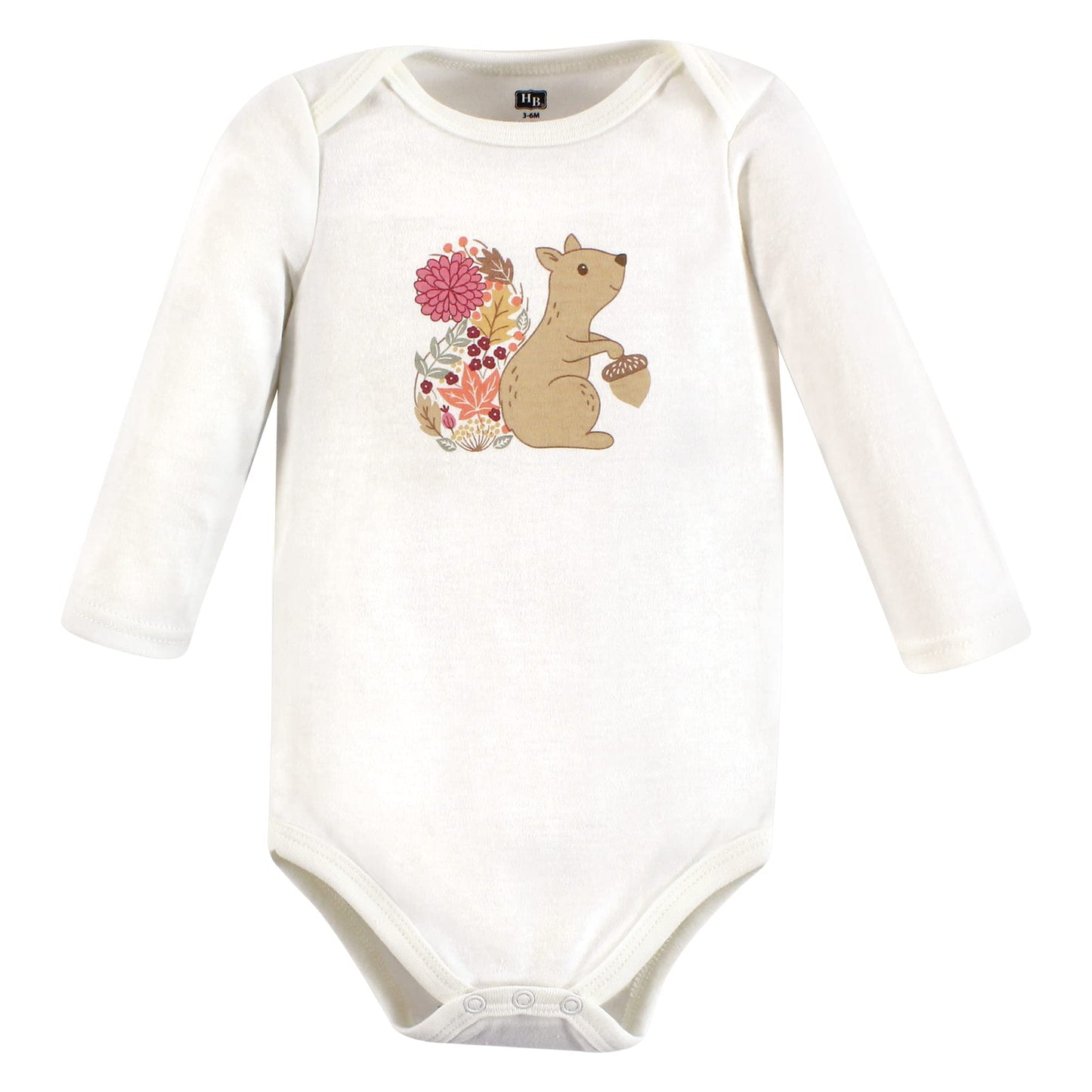 Hudson Baby Unisex Baby Cotton Long-Sleeve Bodysuits, Fall Squirrel 3-Pack, 3-6 Months