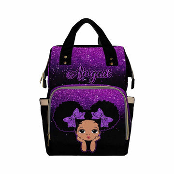 Artsadd Custom Diaper Bag With Thermal Pockets, Purple Glitter Dot Travel Shoulder Bag Customized Laptop Backpack With Name Casu
