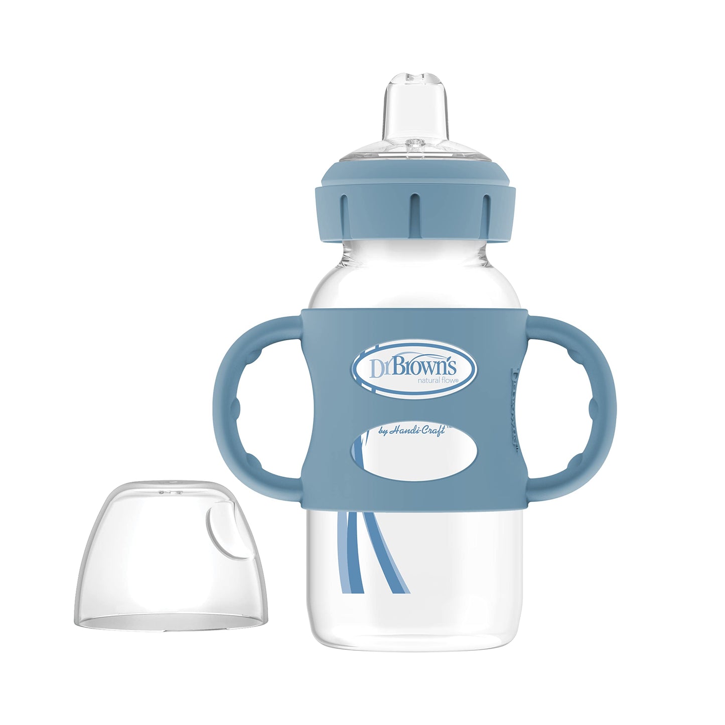 Dr. Brown's Options Wide-Neck Sippy Spout Baby Bottle with Silicone Handle, Blue, 9 Ounce