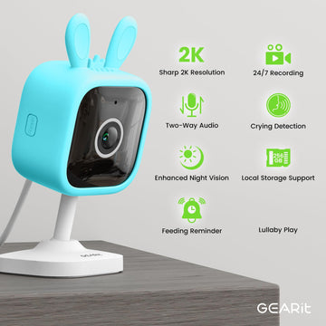 Gearit Baby Monitor With Camera & Audio 2K Video With Motion & Crying Detection, 2 Way Audio Easy Wifi Setup, Remote Monitoring