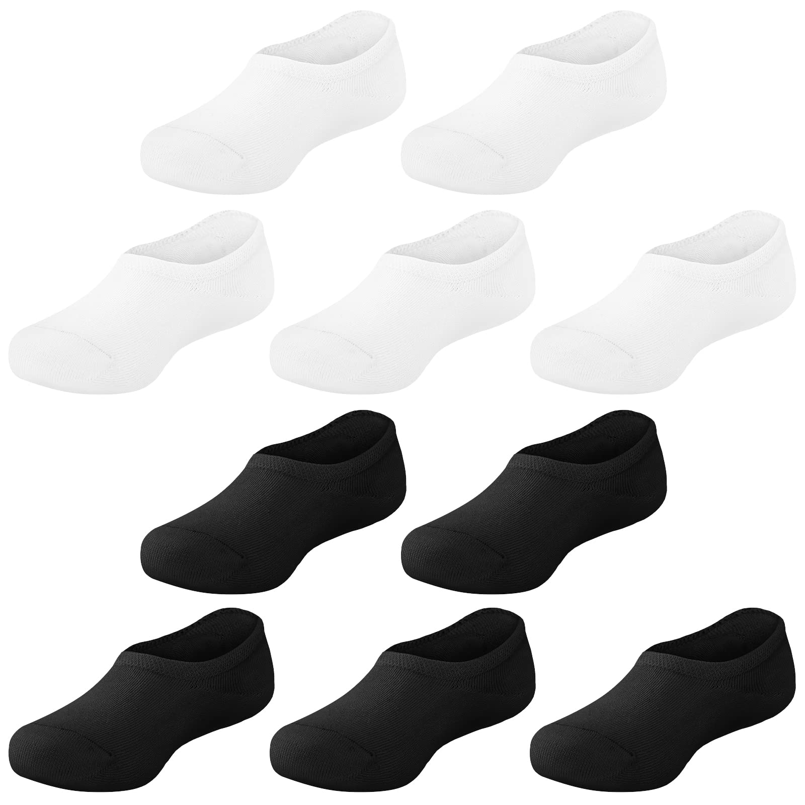 Witwot 10 Pairs No Show Socks For Girls Boys Ankle Socks 5-6 Years White-Black