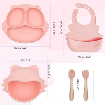 Silicone Plates For Baby, Cuaibb Toddler Plates With Suction 4Pcs Silicone Baby Plates And Utensils Set, Feeding Supplies Divide