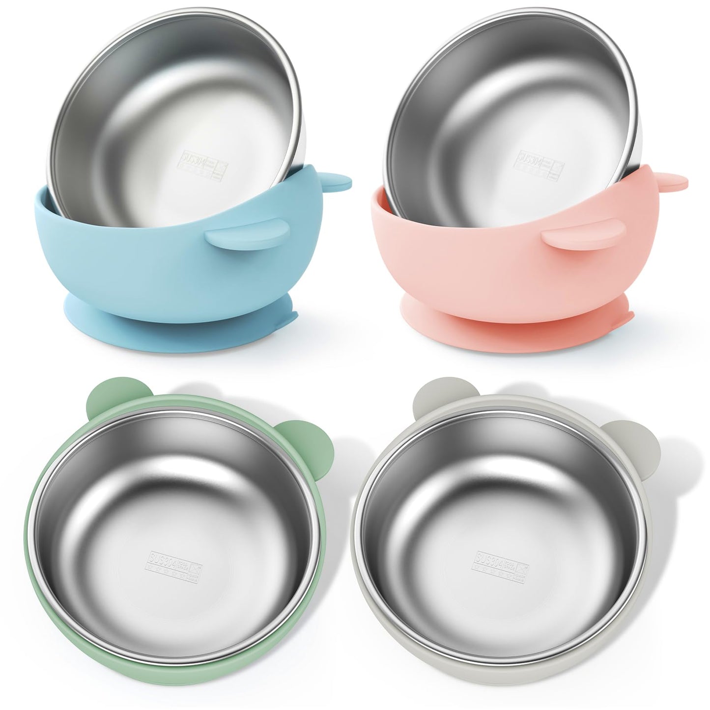 Bakpoco Stainless Steel Baby Bowls with Suction, 2-in-1 SUS304 Toddlers Bowl & Removable Silicone Suction Kids Bowl, Non Toxic S