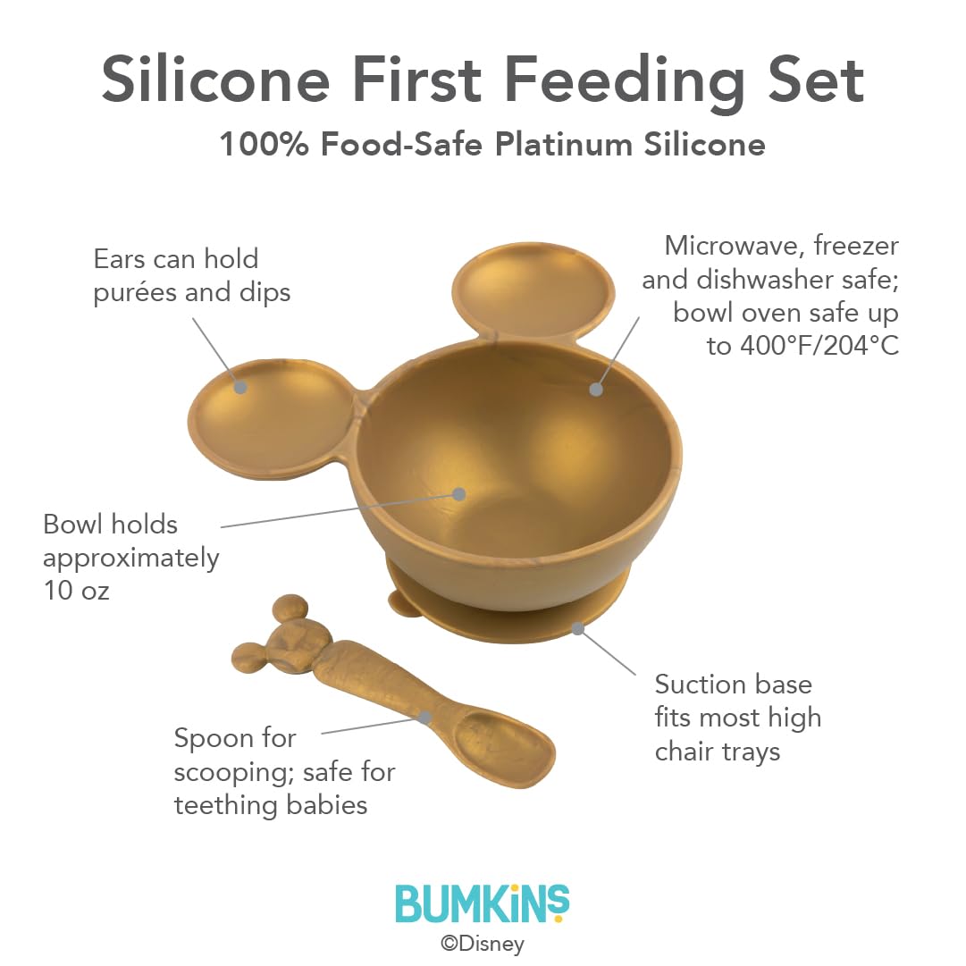 Bumkins Disney Baby Bowl, Silicone Feeding Set With Suction For Baby And Toddler, Includes Spoon, First Feeding Set, Essentials