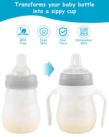 Sippy Cup Conversion Kit For Mam Bottles, Spill-Proof Transition Kit With Silicone Sippy Spout Nipple, Weighted Straw, Handle, 3
