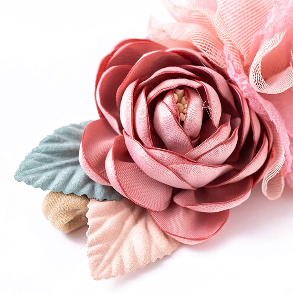 Wiwpar Flower Crown Headband Gauze Headwear Elastic Adjustable Head Piece Girl'S Hairbands For Toddler And Childrens (Pink)