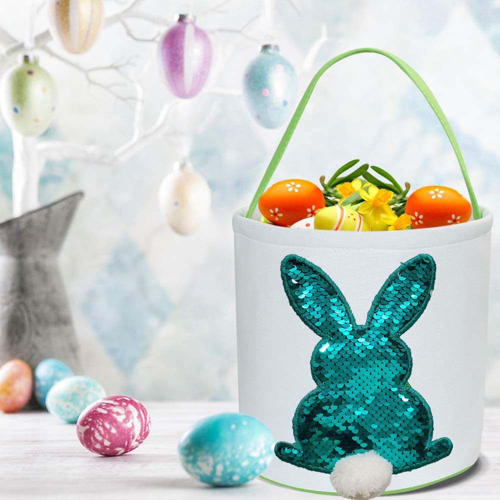 Poptrend Easter Basket Bags,Easter Eggs/Gift Baskets For Kids,Bunny Tote Bag Bucket For Easter Eggs,Toys, Candy,Gifts (2 Pack Gr