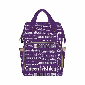 Artsadd Custom Name Diaper Bag With Thermal Pockets, Purple Signature Travel Shoulder Bag Customized Baby Backpack With Name Cau