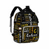 Personalized Diaper Backpack, Custom Black Yellow Text Diaper Bag Baby Nappy Bag Fashion Shoulder Bag Casual Daypack Bag For Mom