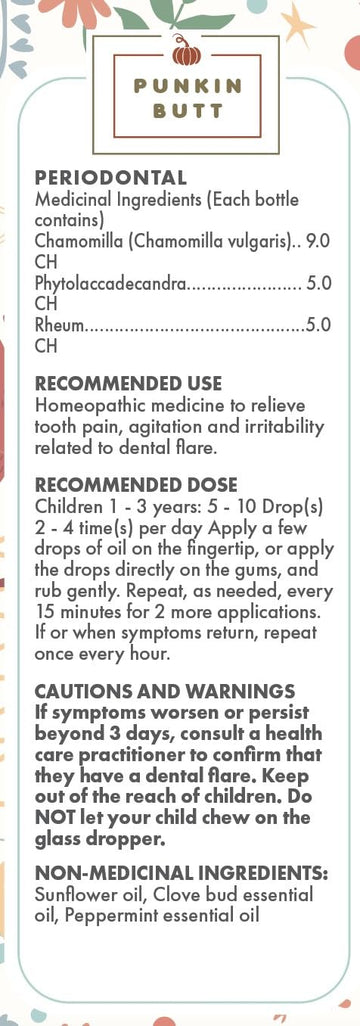 Punkin Butt Natural Teething Oil 30 Ml - Made With Chamomilla For Relieve Tooth Pain, Agitation And Irritability Related To Dent