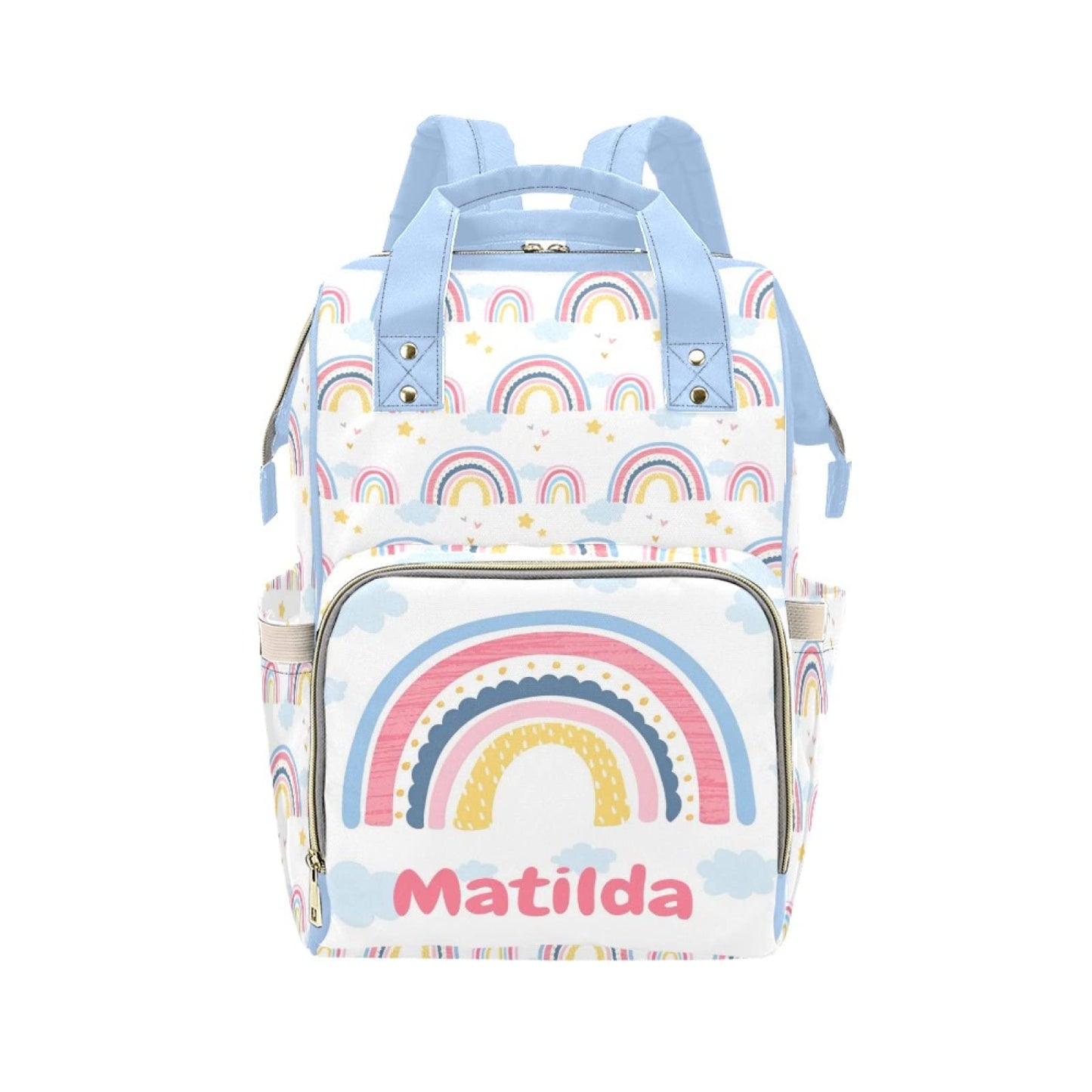 Personalized Rainbow Diaper Bag for Women, Custom Name Nursing Mommy Daypack, Diaper Bag for Baby Girl Boy, New Mom Gifts
