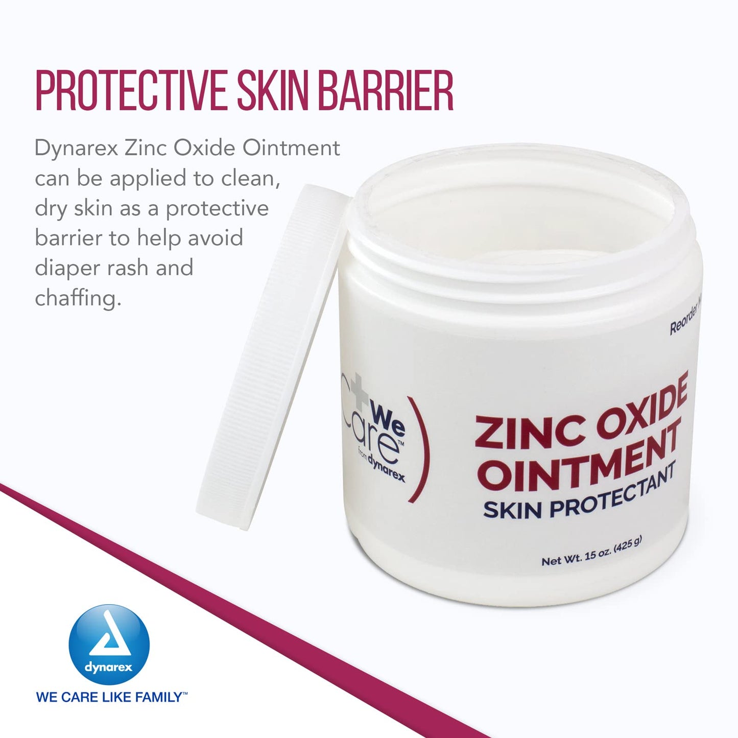 Dynarex Zinc Oxide Ointment, Soothes, Prevents, And Relieves Diaper Rash, Chaffed Skin, And Irritation, White, 1 Count - 15 Oz.