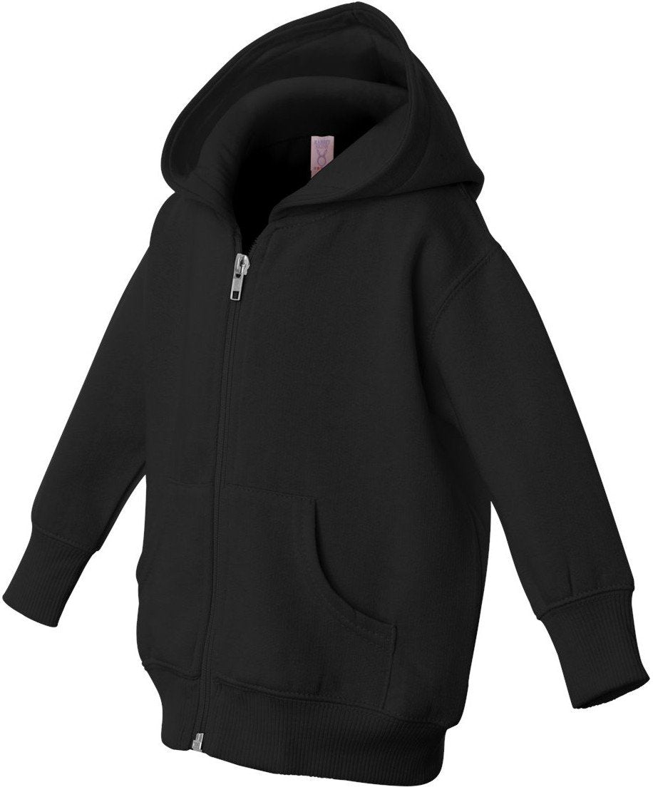 Rabbit Skins Infant Fleece Long Sleeve Full Zip Hooded Sweatshirt With Pouch Pockets, Black, 18 Months