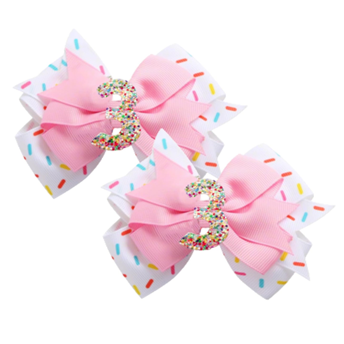 2 Pack 3rd Birthday Hair Bow for Girls, Pink Hair Clips Hair Accessories for Girls 1 2 3 4 5 6 Years Birthday Confetti Ice Cream