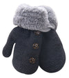 X&F Unisex Baby Cute Buttons Fur Thick Gloves Kids Warm Mittens With String Dark Grey