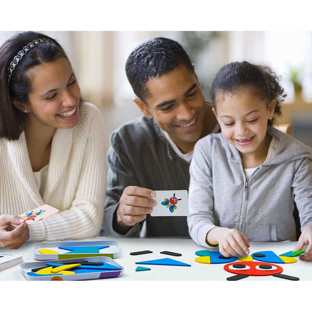 LiKee Open Ended Wooden Shape Puzzles (36 Blocks&60 Cards) for Toddlers 3+ Years Old, Montessori Development Toys Preschool Educ
