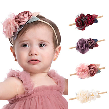 Wiwpar Flower Crown Headband Gauze Headwear Elastic Adjustable Head Piece Girl'S Hairbands For Toddler And Childrens (Pink)
