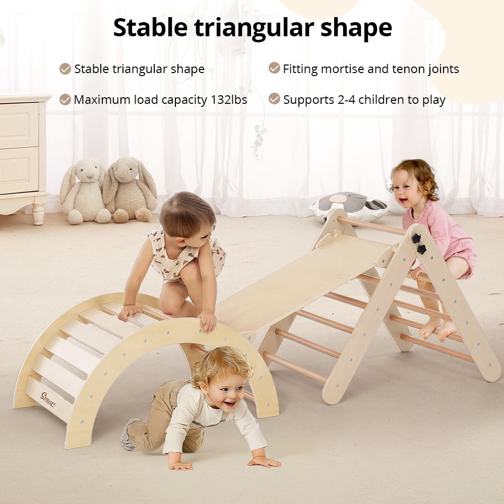 Pikler Triangle Set With Cushion, 8-In-1 Toddler Climbing Toys Indoor, Wooden Montessori Climbing Set With Arch Ramp,Ladder&Tent