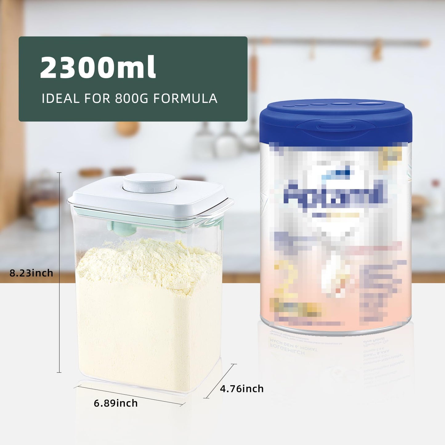 Tourdeus Baby Milk Powder Container - 2300Ml Air Tight Formula Dispenser With Spoon And Scraper, Bpa-Free, Clear, 28Oz, 1.76Lb,