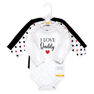 Hudson Baby Unisex Baby Cotton Long-Sleeve Bodysuits, Girl Daddy Red Black, Newborn