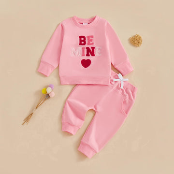 Nokpsedcb Baby Boy Girl Cute Letter Embroidery Long Sleeve Sweatshirt And Elastic Long Pants Toddler Valentine Outfits (Pink Be