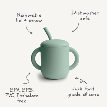 Mushie 100% Silicone Training Cup & Straw For Toddlers | 6 Months+ (Dried Thyme)