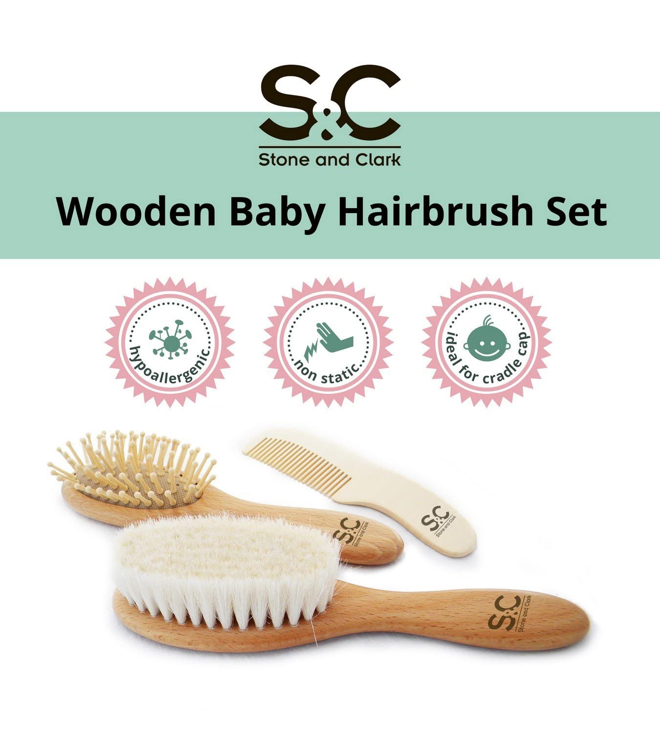Baby Hair Brush And Baby Comb Set For Newborn, Boy And Girl - Wooden Baby Brush W/Soft Goat Bristles For Cradle Cap - Infant, To