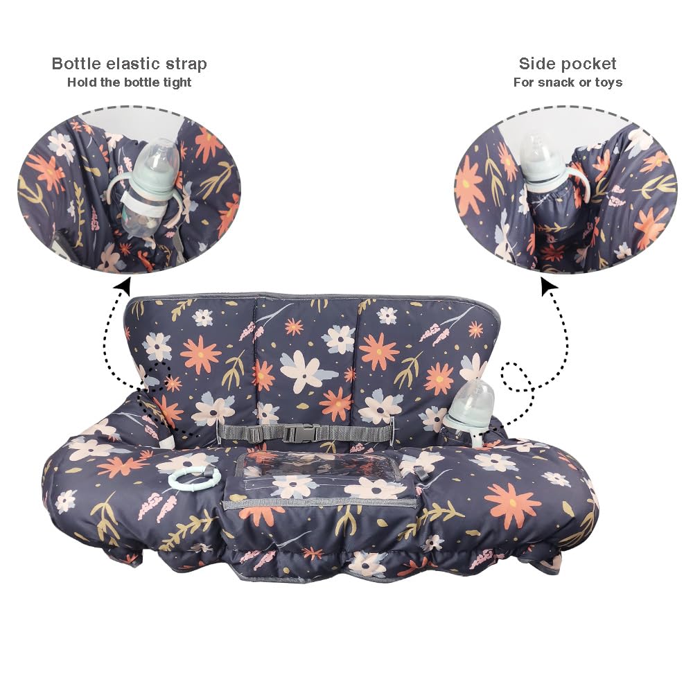 Shopping Cart Cover For Baby/Toddler With Pillow, Cozy High Chair Cover, Removable Bolster Positioner, Dark Blue