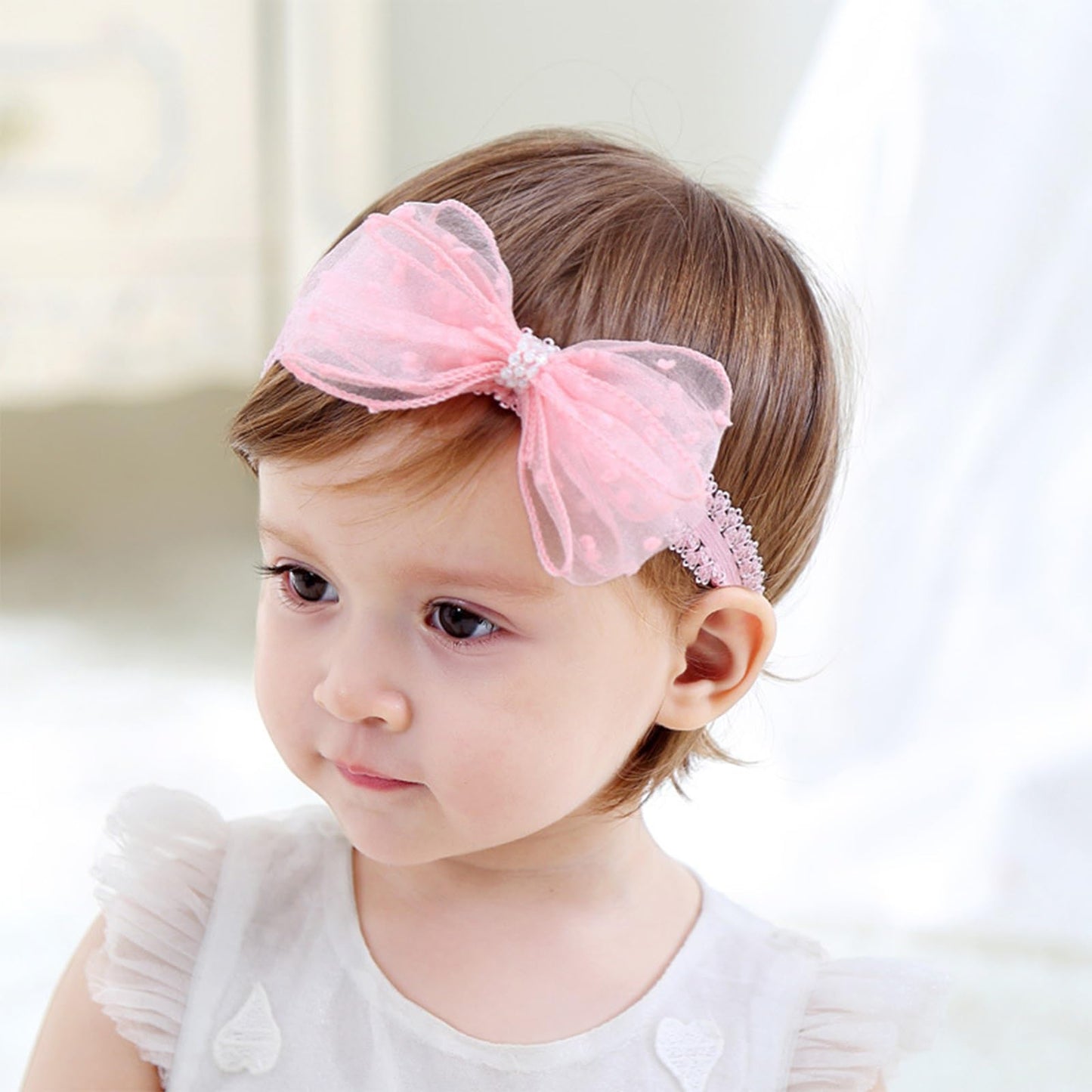 ICKEYOU Baby Girls Cute Lace Bow Headband Soft Cotton Elastic Hair Accessories for Toddlers Newborns Ideal for Birthdays Baby Sh