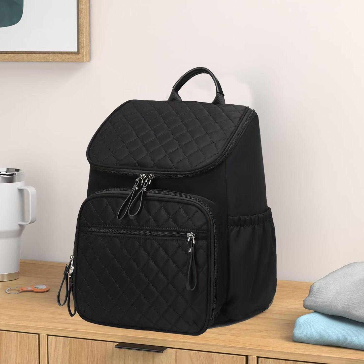 LORADI Large Capacity Diaper Bag Backpack with Stroller Buckle, Water-Resistant Travel Baby Bag with Insulated Pockets (Nylon, B