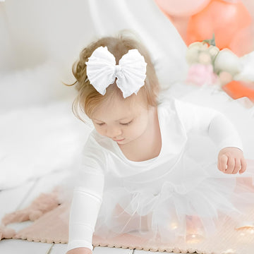 Lanmerry Baby Girl Headband With Bows, 3Pcs Nylon Hair Accessories For Infant, Toddler Girls, Black, White, Beige - Hairband