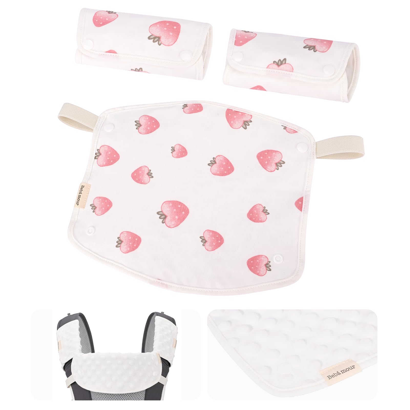 Bebamour Drool And Teething Reversible Cotton Pad For All Carry Positions Baby Carrier White Drool Bib For Boys & Girls(Strawber