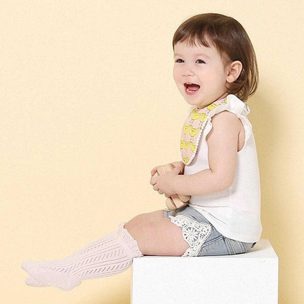 Actlati Baby Girls Knee High Socks Hollow Out Anti-Skid Knitting Stockings Suitable For 0-2 Years Infants Toddlers