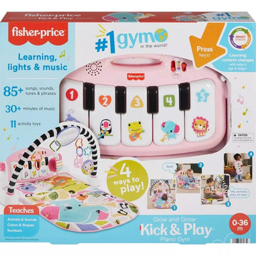 Fisher-Price Glow & Grow Kick And Play Gym - Pink Baby Playmat With 4 Ways To Play, Smart Stages Learning, 10 Linkable Toys, And