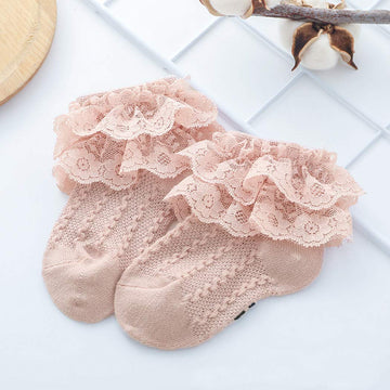Colorful Childhood Baby-Girls Eyelet Ruffle Lace Socks Toddler Double Lace Dressy Short Socks Newborn/Infants 3 Pairs Size 12-24