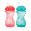 Nuby 2-Pack No-Spill Easy Grip Cup, 10 Ounce, Coral & Aqua